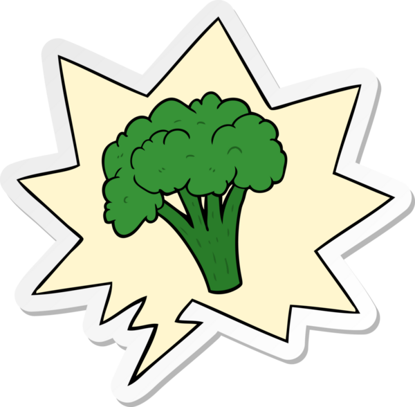 Bir insan tarafından çizilmiş konuşma balonu çıkartmalı çizgi film brokolisi.