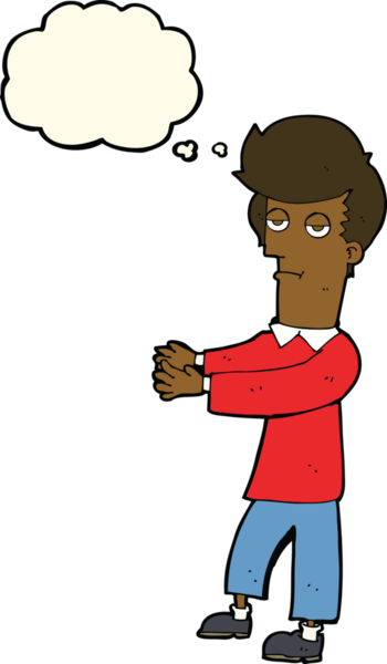 Bir insan tarafından çizilmiş düşünce baloncuğuyla yol gösteren sıkıcı bir çizgi film.