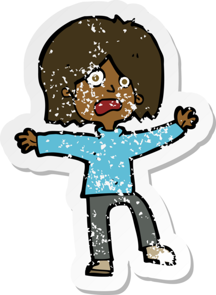 Bir insan tarafından çizilmiş korkmuş bir çizgi filmin gerilimli çıkartması.