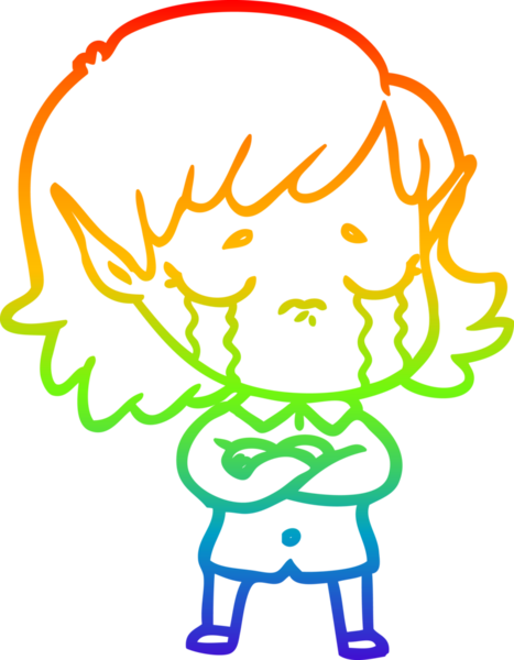 Gökkuşağı gradyan çizgi çizimi Bir insan tarafından çizilmiş ağlayan elf kızı