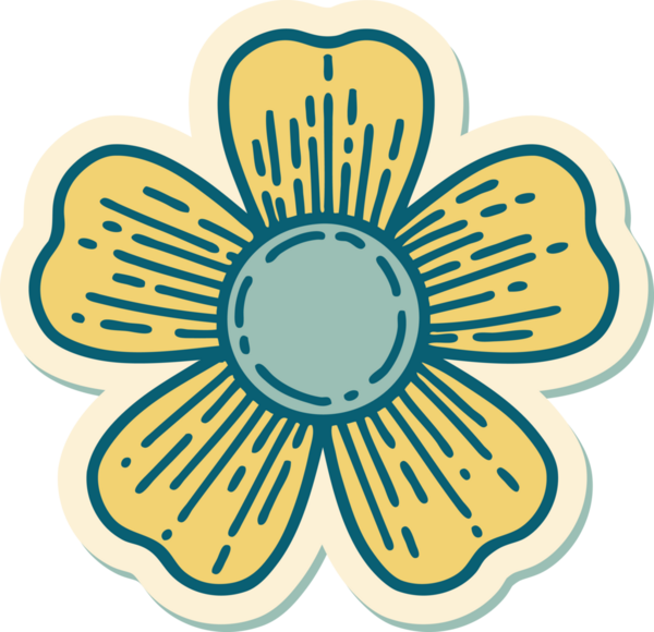 Bir insan tarafından çizilmiş geleneksel bir çiçek stiliyle dövme çıkartması.