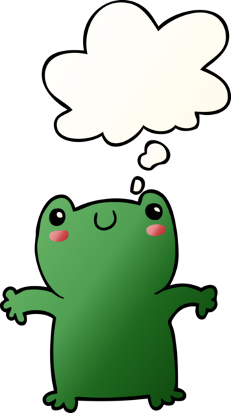 Bir insan tarafından çizilmiş, düşünce baloncuklu çizgi film kurbağası.