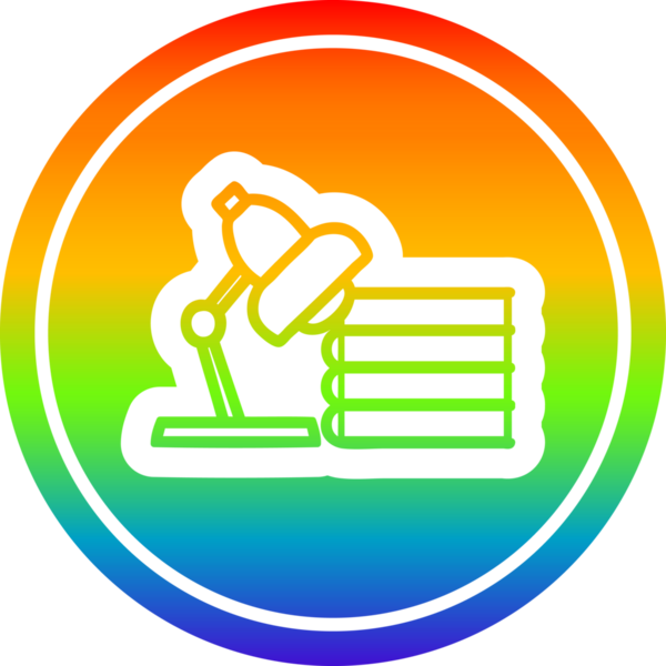 Lamba ve çalışma kitapları gökkuşağı gradyan bir insan tarafından çizilmiş dairesel simge