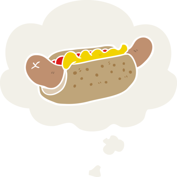 Düşünce baloncuklu çizgi film sosislisi insan tarafından çizilmiş.