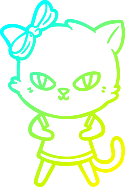 Bir insan tarafından çizilmiş bir çizgi film kedisinin soğuk gradyan çizgisi.