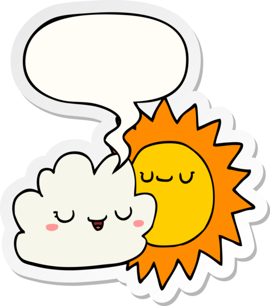 Bir insan tarafından çizilmiş konuşma kabarcığı etiketli karikatür güneşi ve bulut