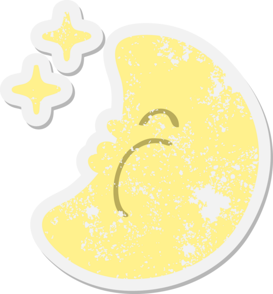 Bir insan tarafından çizilmiş çizgi film ay ve yıldız grunge etiketi