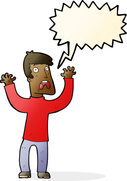 Bir insan tarafından çizilmiş konuşma baloncuğu olan korkmuş bir adam.