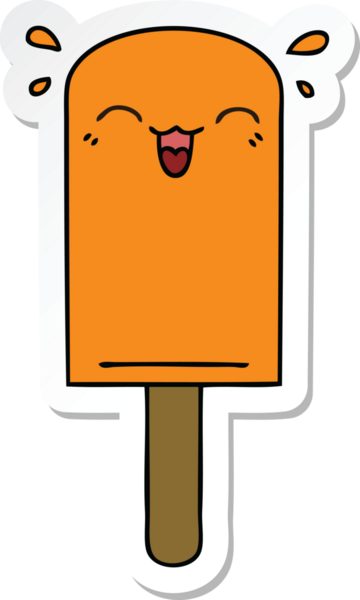 Bir insan tarafından çizilmiş turuncu buz lolipopunun garip el çıkartması.