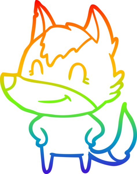 Gökkuşağı gradyan çizgisi. Bir insan tarafından çizilmiş dost bir kurt çizgi filmi.