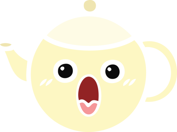 Bir insan tarafından çizilmiş bir çaydanlığın düz renkli retro karikatürü