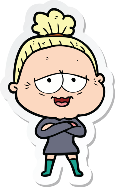 Bir insan tarafından çizilmiş mutlu yaşlı bir kadının çıkartması.