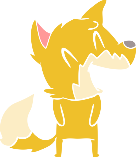 Bir insan tarafından çizilmiş gülen tilki düz renkli çizgi film.