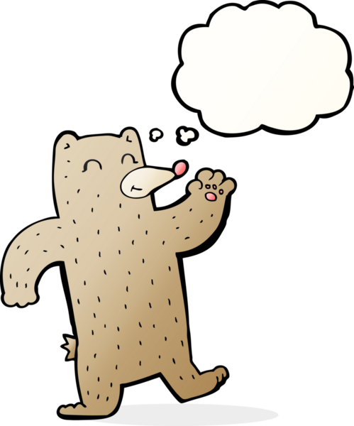 Bir insan tarafından çizilmiş düşünce baloncuklu çizgi film dalgalı ayısı.