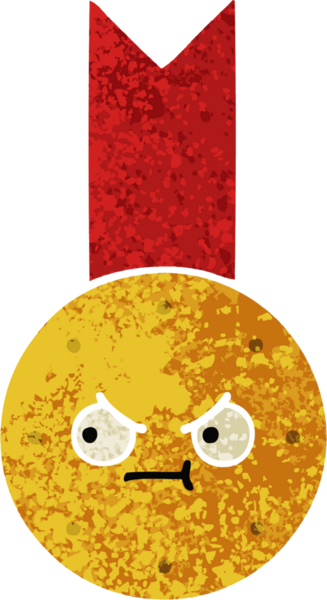 Bir insan tarafından çizilmiş altın madalyanın retro çizim tarzı karikatürü.