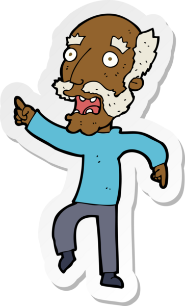 Çizgi film çıkartması. Bir insan tarafından çizilmiş korkmuş yaşlı bir adam.