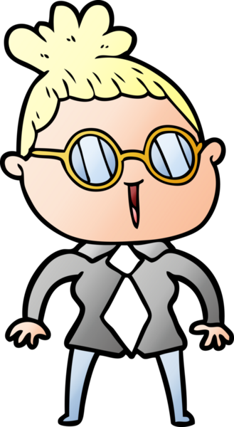 Bir insan tarafından çizilmiş gözlüklü bir karikatür kadın.