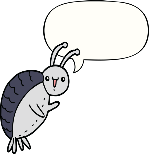 Bir insan tarafından çizilmiş konuşma baloncuklu çizgi film böceği.