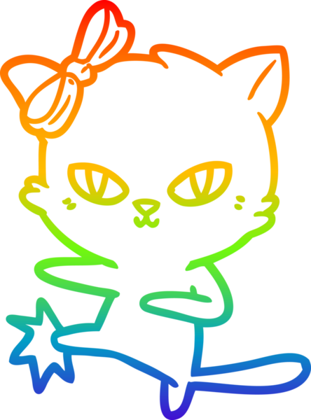 Gökkuşağı gradyan çizgisi bir insan tarafından çizilmiş şirin bir çizgi kedi çizimi