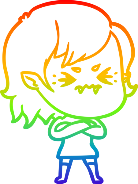 Gökkuşağı gradyan çizgi çizimi Bir insan tarafından çizilmiş rahatsız bir vampir kız çizgi filmi