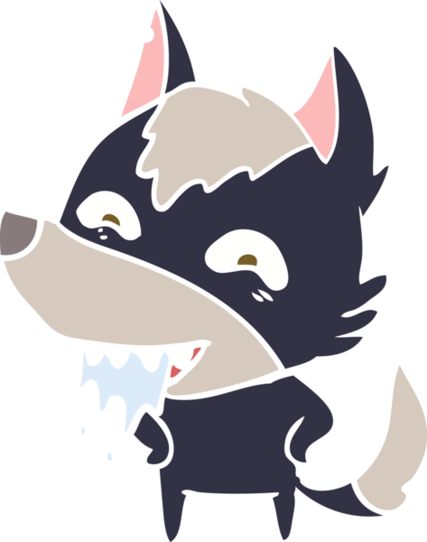 Düz renkli çizgi film aç kurt bir insan tarafından çizilmiş.