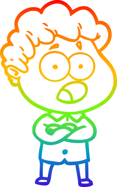 Gökkuşağı gradyan çizgi çizimi Bir insan tarafından çizilmiş şaşırarak nefes nefese bir çizgi film adamı