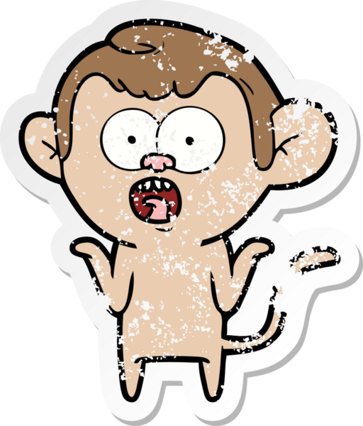 Bir insan tarafından çizilmiş, şok olmuş bir maymunun sıkıntılı çıkartması.