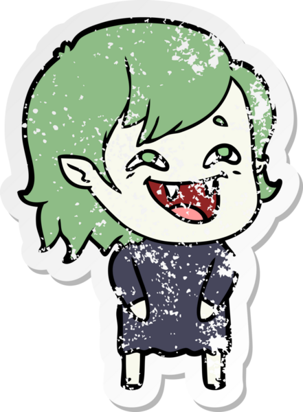 Bir insan tarafından çizilmiş gülen vampir kız çizgi filminin sıkıntılı çıkartması.