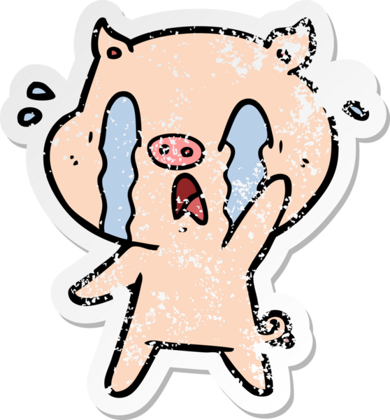 Bir insan tarafından çizilmiş ağlayan domuz çizgi filminin hüzünlü çıkartması.