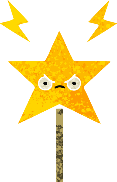 Bir insan tarafından çizilmiş sihirli bir değneğin retro çizim tarzı karikatürü.