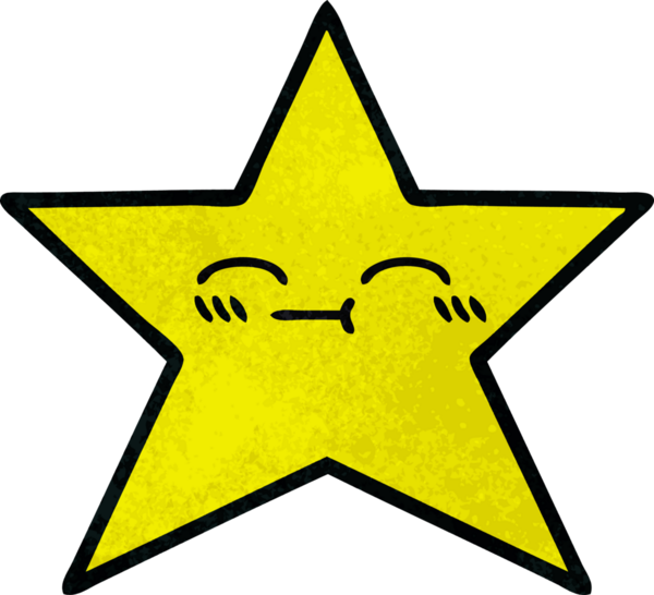 Bir insan tarafından çizilmiş altın yıldızın retro grunge desenli karikatürü