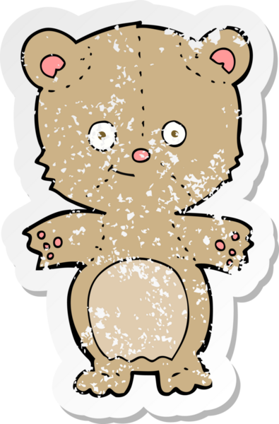 Bir insan tarafından çizilmiş oyuncak ayının gerilimli çıkartması.