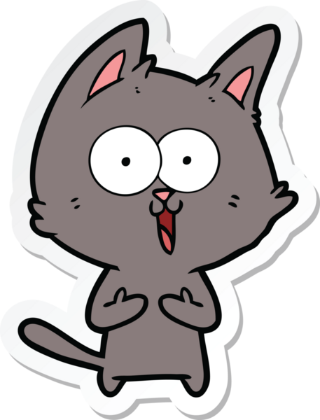 Bir insan tarafından çizilmiş komik bir çizgi film kedisinin çıkartması.