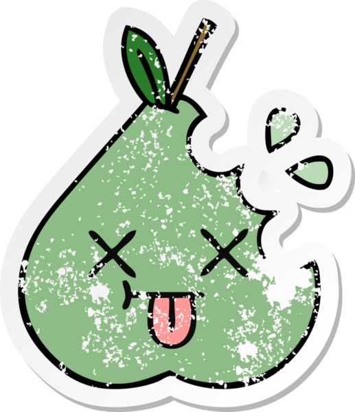 Bir insan tarafından çizilmiş yeşil armut karikatürünün sıkıntılı çıkartması.