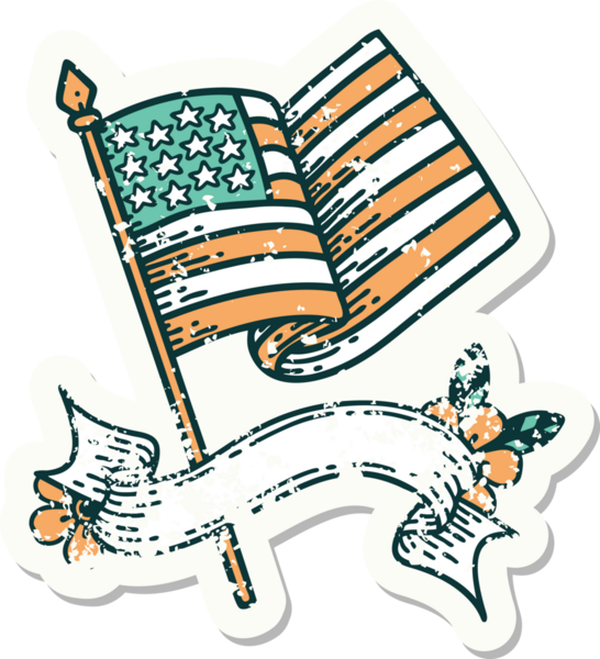 Bir insan tarafından çizilmiş Amerikan bayrağının bayrağı olan eski bir etiket.