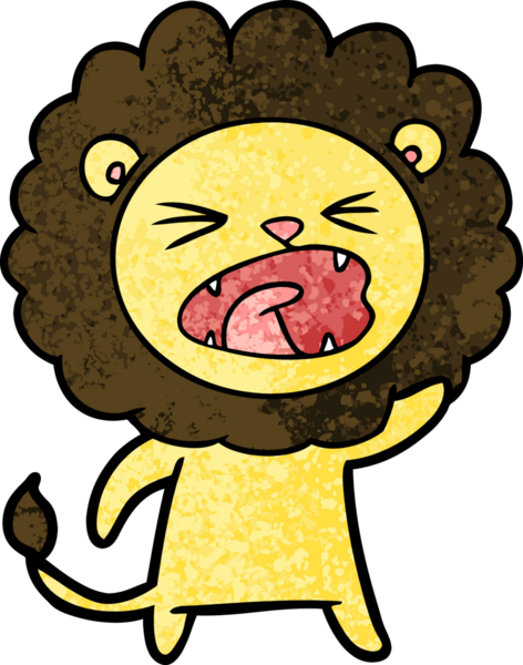 Bir insan tarafından çizilmiş kızgın aslan çizgi filmi.