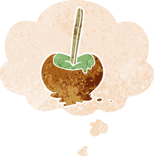 Düşünce baloncuklu karikatür elma grunge sıkıntılı retro dokuma tarzı bir insan tarafından çizilmiş