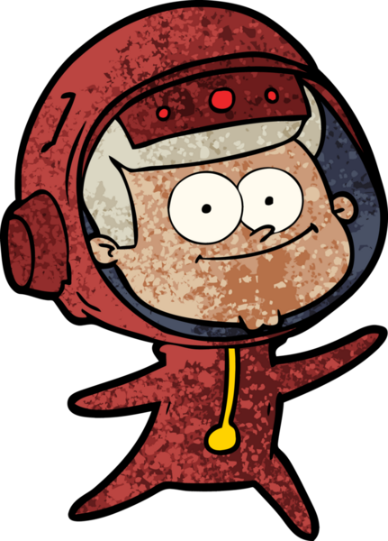 Bir insan tarafından çizilmiş mutlu astronot çizgi filmi.