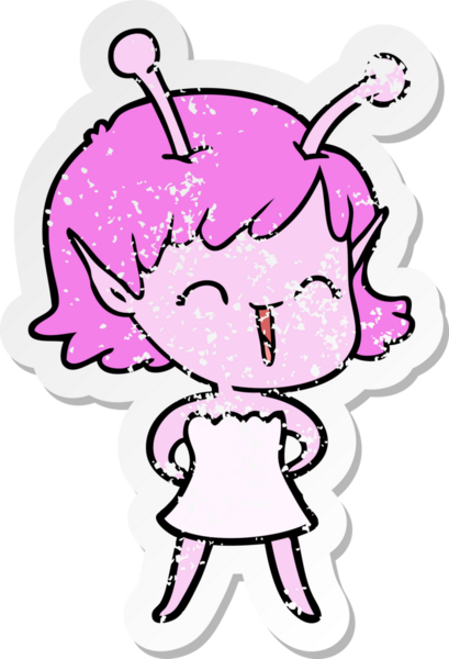 Bir insan tarafından çizilmiş uzaylı bir kızın kederli çıkartması.