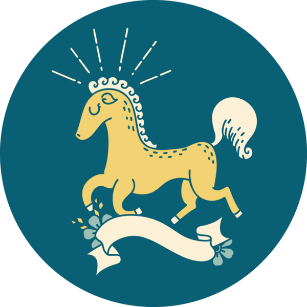 Bir insan tarafından çizilmiş, hoplayıp zıplayan bir aygır ikonu.