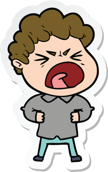 Bir insan tarafından çizilmiş öfkeli bir adamın karikatür çıkartması.