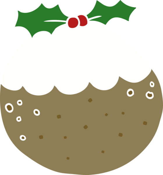 Bir insan tarafından çizilmiş yassı renkli Noel pudingi.