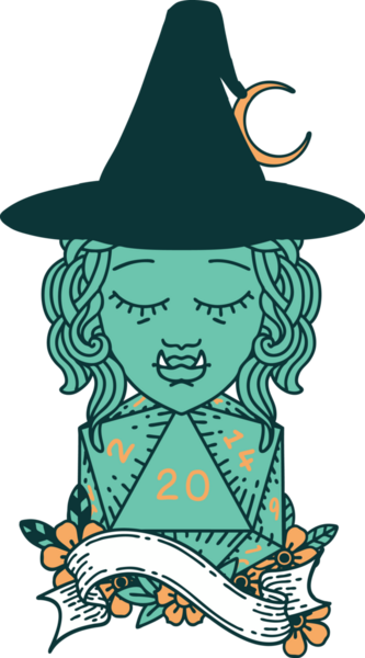 Retro Dövme Biçimi Bir insan tarafından çizilmiş doğal 20 zarlı yarım ork büyücüsü