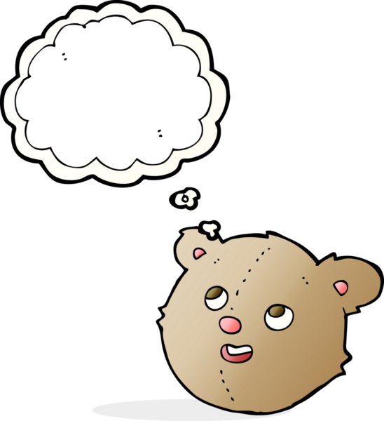 Bir insan tarafından çizilmiş düşünce balonlu oyuncak ayı kafası.