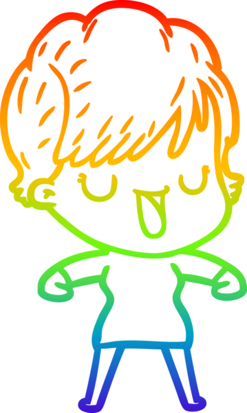 Gökkuşağı gradyan çizgi çizimi bir insan tarafından çizilmiş bir karikatür kadın