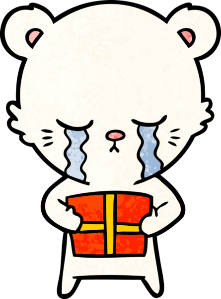 Bir insan tarafından çizilmiş üzgün küçük kutup ayısı çizgi filmi.