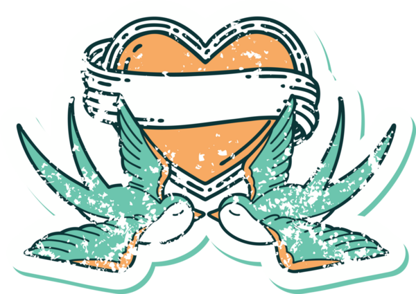 Kederli sembolik dövme stili kırlangıçlar ve bir insan tarafından çizilmiş sancaklı kalp.