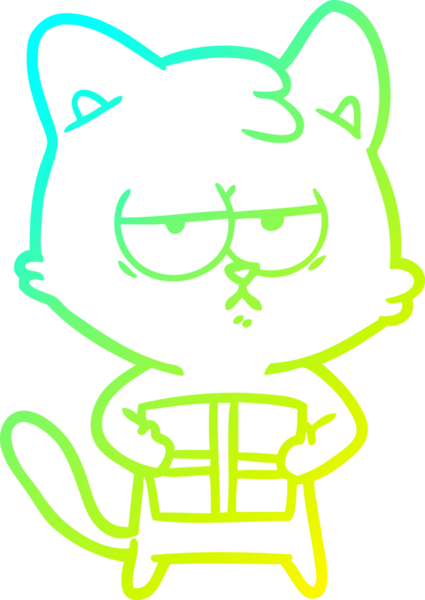 Sıkılmış çizgi film kedisinin insan tarafından çizilmiş soğuk gradyan çizgisi