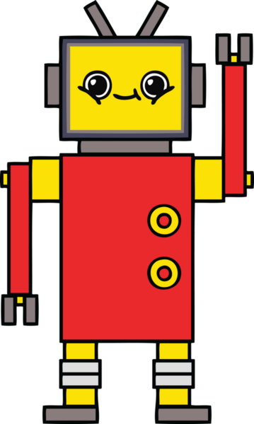 Bir insan tarafından çizilmiş sevimli bir robot karikatürü.