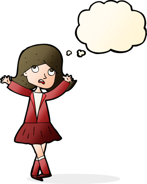 Bir insan tarafından çizilmiş düşünce baloncuğu olan mutsuz bir kız.